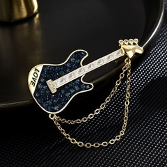 Trâm, Ghim Cài Áo HimHip Cây Đàn Guitar Xanh Sang Trọng HKCC Đính Phale 1,5*4,5cm