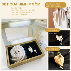 Set Quà HimHip Khăn Lụa Cao Cấp 65x65cm & Cài Áo Kèm Túi Hộp Thiệp - 1366