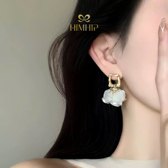 Khuyên Tai Ngắn HimHip HKCC Bạch Hoa Kim Khung 3.5x3,5cm