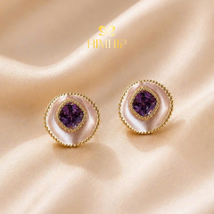 Khuyên Tai Nụ HimHip HKCC Giotto Violet Đá Ánh Tím Cổ Điển 1.3x1.3cm