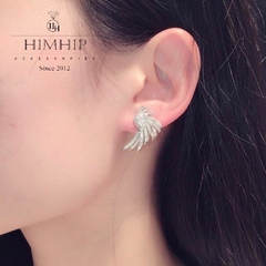 Khuyên Tai Nụ HimHip Cánh Thiên Thần Trắng Sang Trọng HKCC Đính Phale 1.5x2.5cm