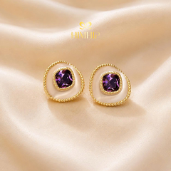 Khuyên Tai Nụ HimHip HKCC Giotto Violet Đá Ánh Tím Cổ Điển 1.3x1.3cm