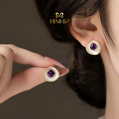 Khuyên Tai Nụ HimHip HKCC Giotto Violet Đá Ánh Tím Cổ Điển 1.3x1.3cm
