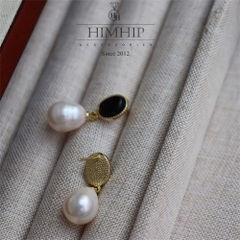 Khuyên Tai Ngắn HimHip Mặt Oval Đá Đen Sang Trọng HKCC Đính Đá, Trai Thật 0.8x1cm-1x1.2cm