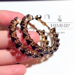 Khuyên Tai Móc Tròn HimHip Vòng Đá Tam Giác Lấp Lánh HKCC Đính Phale 4x4cm