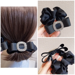 Scrunchies Đính Nơ Hoạ Tiết Đá Sang Trọng 10*3.5cm