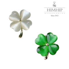 Pin Cài Tự Hít HimHip Cỏ 4 Lá Nhỏ May Mắn HKCC Đính Đá 2x2.5cm