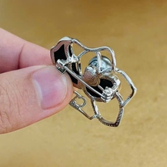 Trâm, Ghim Cài Áo HimHip Hoa Hồng Khảm Trai Sang Trọng HKCC Đính Hạt Giả Trai Xám 3.5x4cm