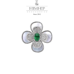 Trâm, Ghim Cài Áo Nhỏ HimHip Hoa Trà Khảm Trai Quý Phái HKCC Đính Phale Lục Bảo 2,5*2,5cm