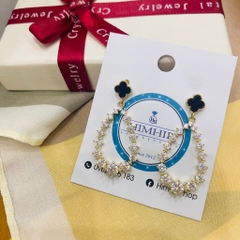 Khuyên Tai Ngắn HimHip Giọt Nước Phối Hoa 4 Cánh Sang Trọng HKCC Đính Phale 1.5x3.5cm