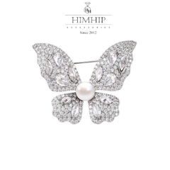 Trâm, Ghim Cài Áo HimHip Bướm Phale Trắng Thanh Lịch HKCC Mix Trai 3,5*3cm