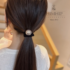 Dây Buộc Tóc HimHip Phối Vải Nhung Mix Hạt Giả Trai Thanh Lịch - Đen
