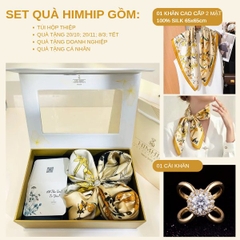 Set Quà HimHip Khăn Lụa Cao Cấp 65x65cm & Cài Khăn Kèm Túi Hộp Thiệp - 1387