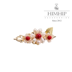 Kẹp Mái HimHip Mix Trai Thật Hoa Đào Nhụy Đỏ Thanh Lịch 2x6cm
