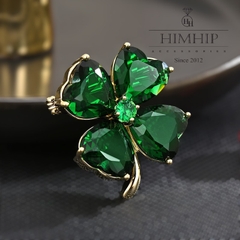 Trâm, Ghim Cài Áo Nhỏ HimHip Cỏ 4 Lá Xanh May Mắn HKCC Đính Phale 2,5*3cm