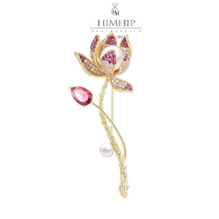 Trâm, Ghim Cài Áo HimHip Cành Sen Hồng Sang Trọng HKCC Đính Phale 2.5x7cm HPBD
