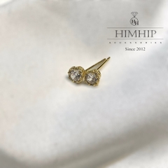 Khuyên Tai Nụ HimHip Mặt Tròn Nhỏ Viền Vàng Thanh Lịch HKCC Đính Phale - Vàng 0.5cm