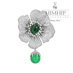 Trâm, Ghim Cài Áo HimHip Hoa Vinca Rosea Sang Trọng HKCC Đính Phale Xanh 3,5*5,3cm
