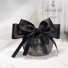 Kẹp Bối, Búi Lưới HimHip Phối Vải Trơn Nơ Đen Tua Rua Thanh Lịch 13cm