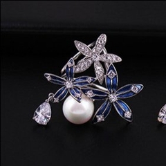 Cài Khăn 3 Chấu HimHip Size To Ba Bông Hoa Sang Trọng HKCC Đính Phale 4cm - Xanh