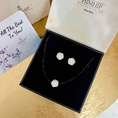 [Thiết kế] Set HimHip Choker Phale Đen 2ly & Khuyên Nụ Hoa Hồng Khảm Trai