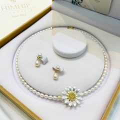 Set Trang Sức HimHip Vòng Cổ Trai Thật 4ly 40.5cm, Khuyên Trai Thật 1*2cm Kèm Hộp