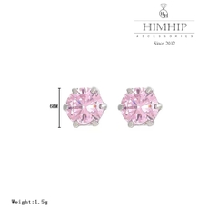 Khuyên Tai Nụ HimHip Hạt Phale Tròn Đính Chấu TiTan Lục Giác 6ly