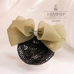 Kẹp Bối, Búi Lưới HimHip Nơ Vải Xanh Mơ Gắn Chuồn Nhỏ Thanh Lịch 13x6.5cm