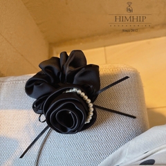Dây Buộc Tóc HimHip Bèo Nhúm Đính Hoa Hồng Vải Đính Dây Hạt Giả Trai 7.5*6cm