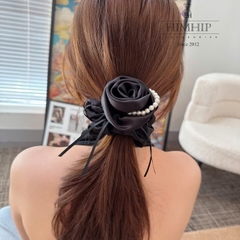 Dây Buộc Tóc HimHip Bèo Nhúm Đính Hoa Hồng Vải Đính Dây Hạt Giả Trai 7.5*6cm