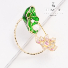 Trâm, Ghim Cài Áo HimHip Hoa Sen Mix Lá Sen Dịu Dàng HKCC Đính Phale 3*4cm