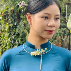 Kiềng Cổ HimHip Hạt Giả Trai Mix Khảm Trai Xuân Hoa Ngọc Nữ Sang Trọng 15cm Phụ Kiện Áo Dài - Xanh Nõn
