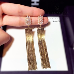 Khuyên Tai Dài HimHip Mặt Lá Phối Tua Rua Sang Trọng HKCC Đính Phale 1.2x9cm