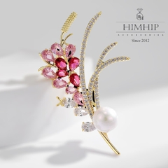 Trâm, Ghim Cài Áo HimHip Bông Lúa Hồng Thanh Lịch HKCC Mix Trai 3*6cm