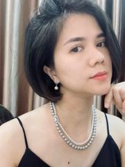 Vòng Cổ tinh thể Ngọc Trai Dây Đôi Mix Màu Trắng Xám 5mm-41cm, 8mm-43,5cm chưa khóa
