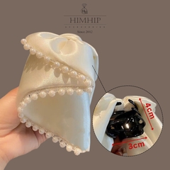 Kẹp Càng Cua HimHip Composite Mix Viền Hạt Giả Trai Thắt Nơ Vải Sang Trọng 6 Răng 3x4cm