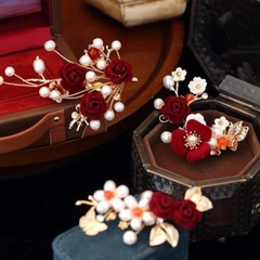 Trâm, Ghim Cài Áo HimHip Hoa Hồng Nhung Đỏ Handmade Sang Trọng HKCC Mix Trai 4,5*7cm