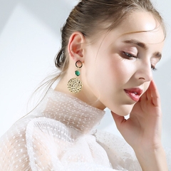 Khuyên Tai Bản To HimHip Mặt Tròn Dập Sóng Sang Trọng HKCC Đính Phale 3x7.3cm