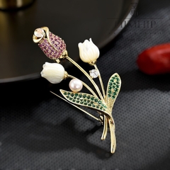 Trâm, Ghim Cài Áo HimHip Cành Hoa Tulip Thanh Lịch HKCC Đính Phale 2,5*5,8cm