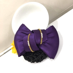 Kẹp Bối, Búi Lưới HimHip Nơ Tím Viền Vàng Đính Đá Phale Thanh Lịch 9x14cm