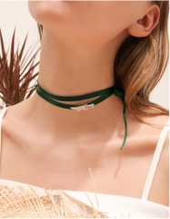 Choker dây vải suông dài tự thắt mặt cá sấu Lacoste đính đá phale cao cấp