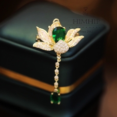 Trâm, Ghim Cài Áo Nhỏ HimHip Hoa Sen Tua Dài Sang Trọng HKCC Đính Phale 2,5*5cm