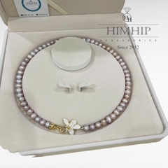 [Thiết kế] Vòng Cổ Ngọc Trai Tím Mix Hoa Bốn Cánh Cao Cấp (Không Kèm Túi Hộp)