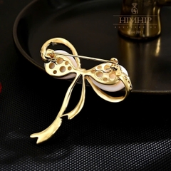 Trâm, Ghim Cài Áo HimHip HKCC Nơ Phối Hạt Giả Trai 5.2*5cm