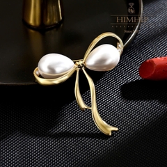 Trâm, Ghim Cài Áo HimHip HKCC Nơ Phối Hạt Giả Trai 5.2*5cm