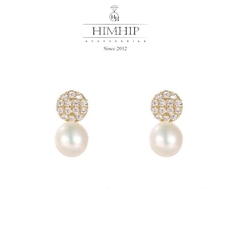 Khuyên Tai Nụ HimHip Mặt Tròn Nhỏ Thanh Lịch HKCC Đính Phale Tròn 0.5cm, Ngọc Trai Thật 0.5cm