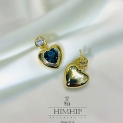 Khuyên Tai Ngắn HimHip Mặt Hình Tim Thanh Lịch HKCC Đính Phale 1.6x2cm