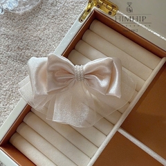 Kẹp Bấm HimHip HKCC Nơ Vải 3 Lớp Phối Vòng Giả Trai 13*8.5cm