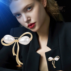 Trâm, Ghim Cài Áo HimHip HKCC Nơ Phối Hạt Giả Trai 5.2*5cm