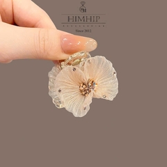 Kẹp Càng Cua HimHip Composite Đính Phale Hồng Cam Hoa Voan Sang Trọng 8 Răng 4.5x2.8cm